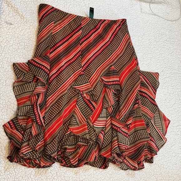 Lauren Ralph Lauren Women's Patterned Ruffled Georgette Skirt sz Small red brown - Picture 7 of 12